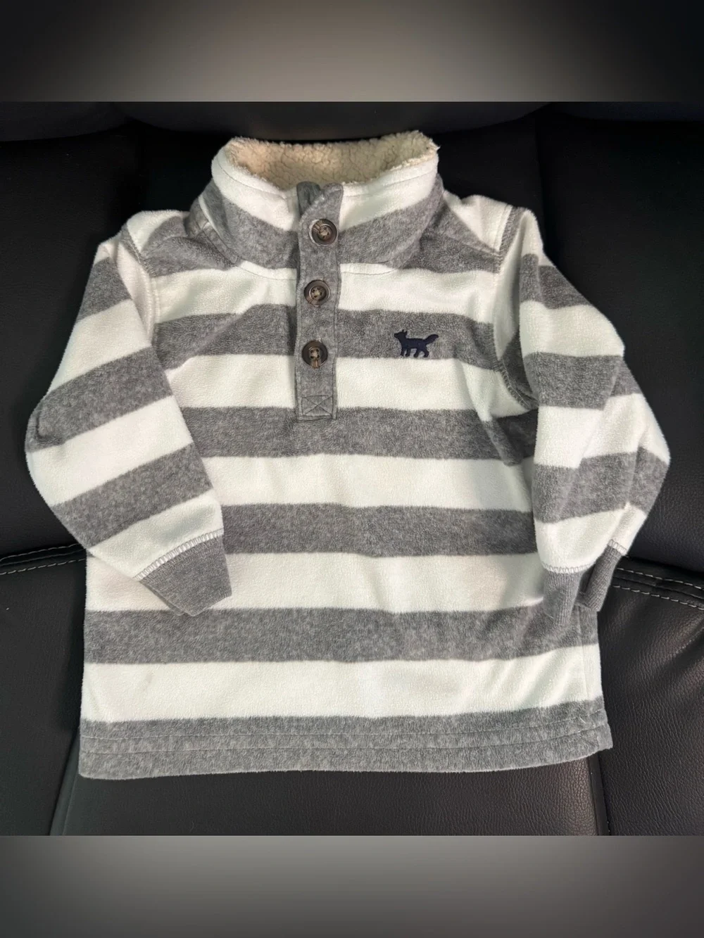 Carter's Gray & White Striped Sherpa-Collar Pullover